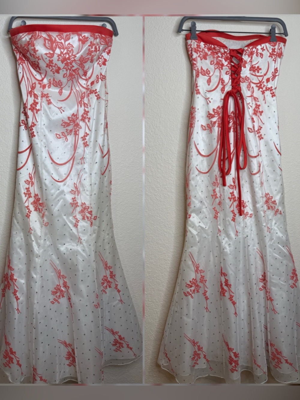 Windsor White & Orange Floral Embroidered Strapless Lace-Up Back, Mermaid,Size 4